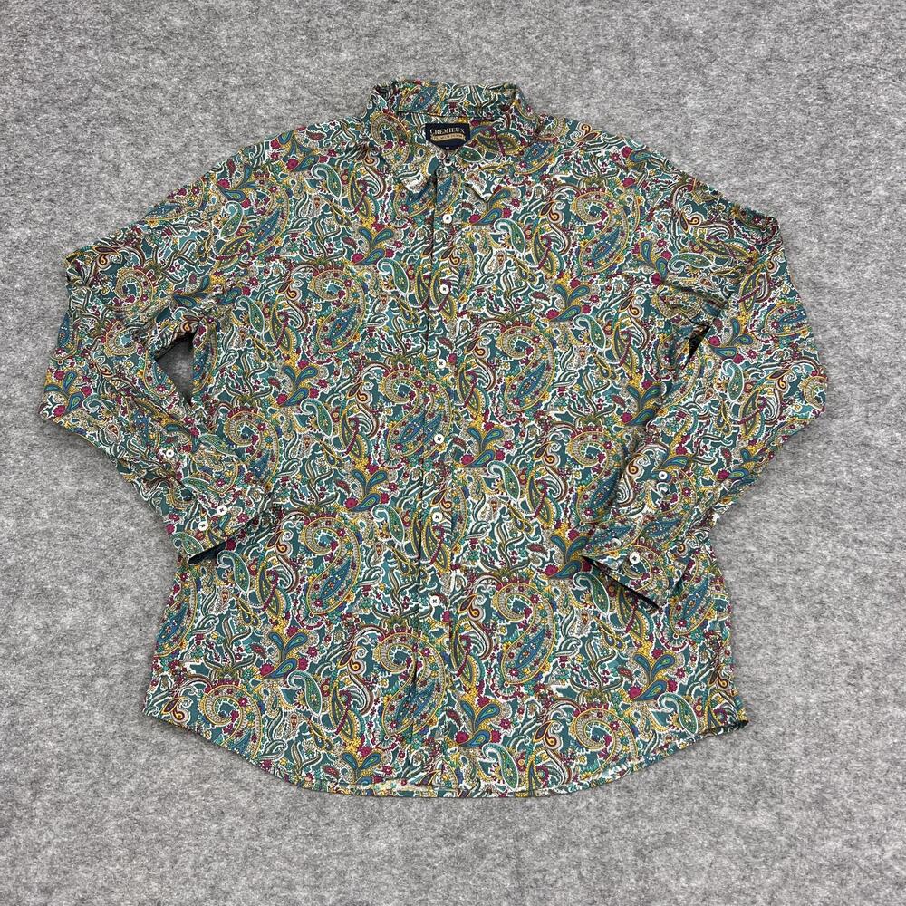 Cremieux Shirt Mens XL Green Paisley Long Sleeve Button Up Stretch Cotton Casual